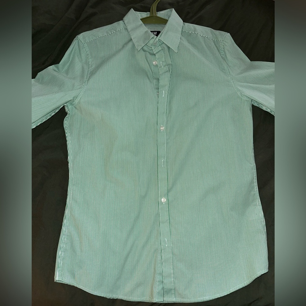 Green Pinstripe Button up Dress Shirt - H&M